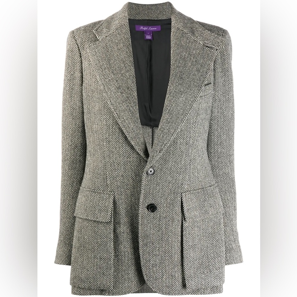 Ralph Lauren Collection Black & Cream Herringbone Wool Tweed Blazer - Picture 3 of 17